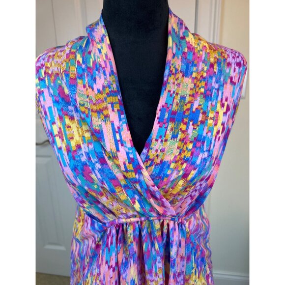 Aqua Women's Multicolor Sleeveless Lightweight Wrap Dress Tie Waist w/Pockets XS - Picture 2 of 13